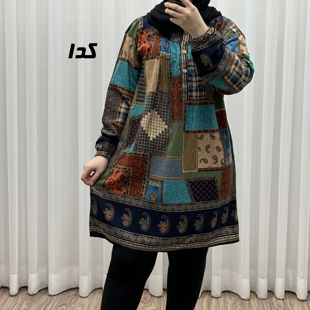 تونیک نخی وارداتی طرح چهل تیکه سایز بزرگ زنانه و دخترانه کد 1612