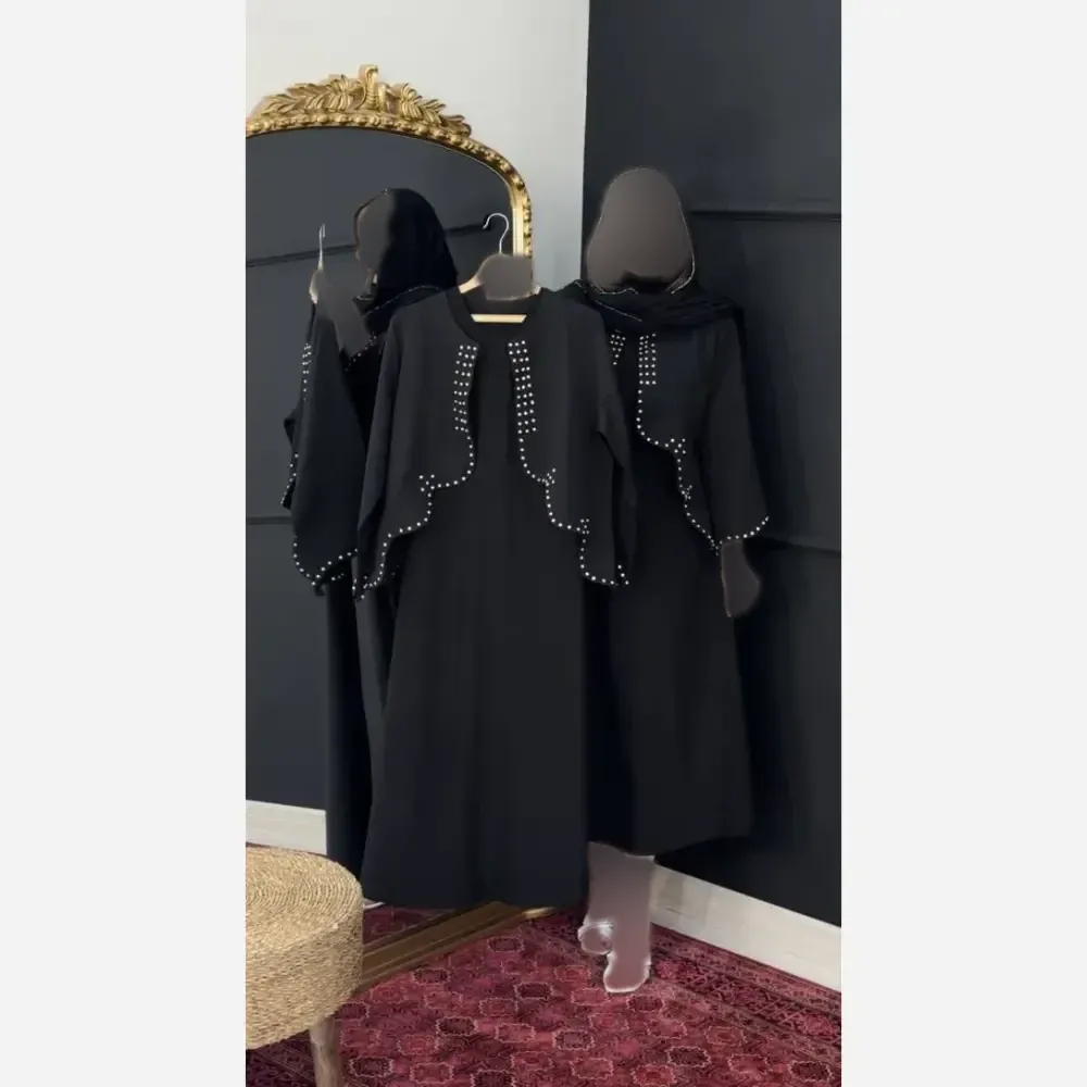 ست کت و سارافن زنانه مدل راحله جنس کرپ مازراتی و الیزه رنگ مشکی فری سایز 38 تا 46