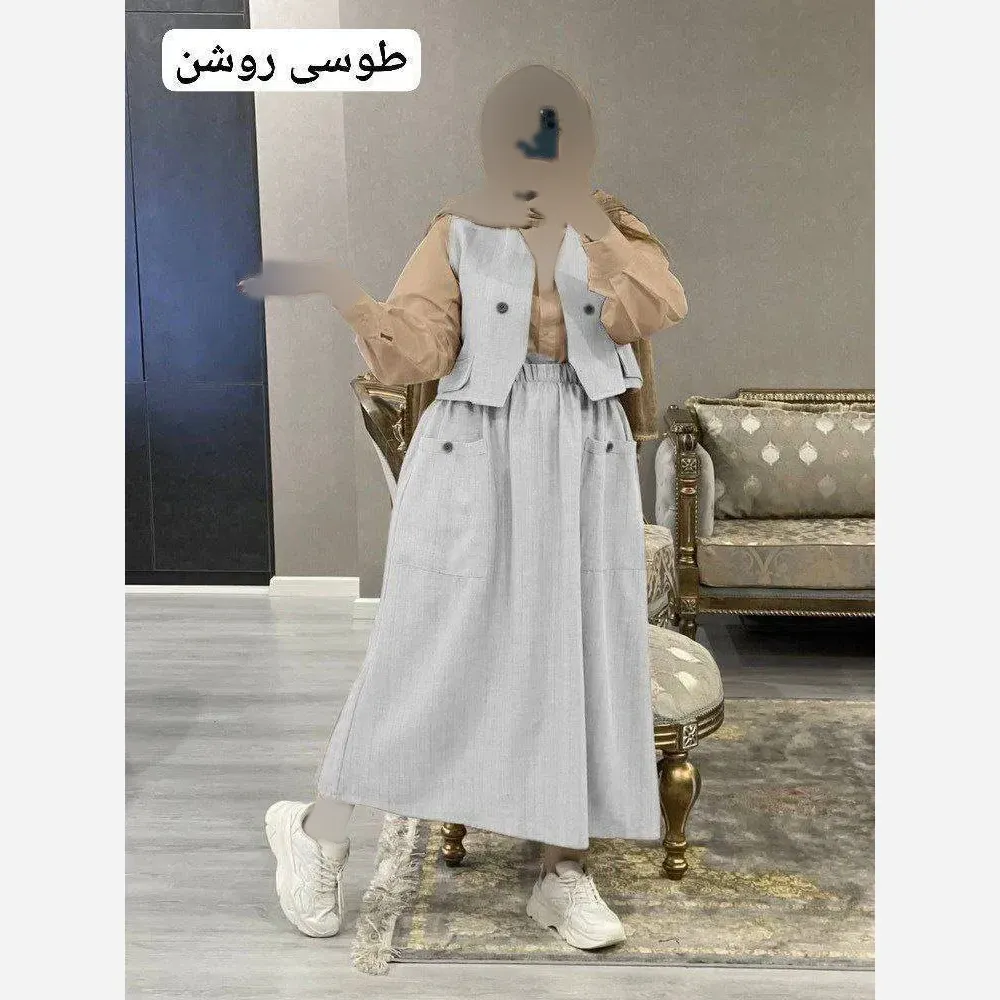 ست سه تیکه زنانه مدل ژینا جنس شانتون و داکرون سایز 38 تا 46