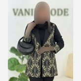 مانتو مجلسی زنانه مدل آوان جنس کرپ کش خرجکار تافته رنگ طلایی فری سایز 38 تا 46