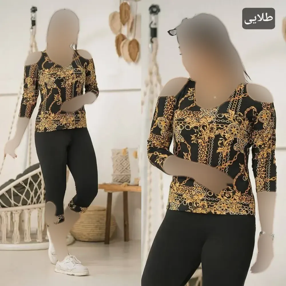 ست تونیک و شلوارک زنانه مدل سرشونه باز ویسکوز الیزه فری سایز 36 تا 52