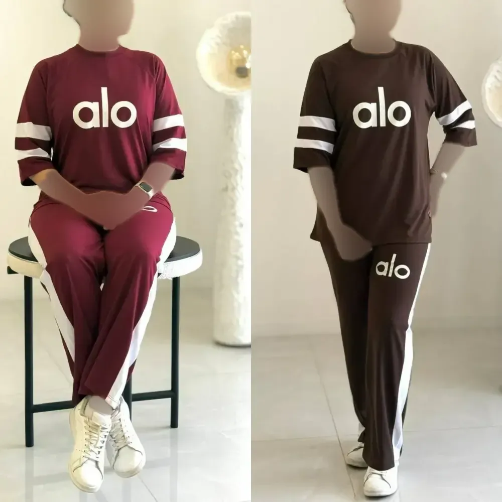 ست تیشرت و شلوار زنانه طرح alo جنس پنبه گلکسی فری سایز 36 تا 46