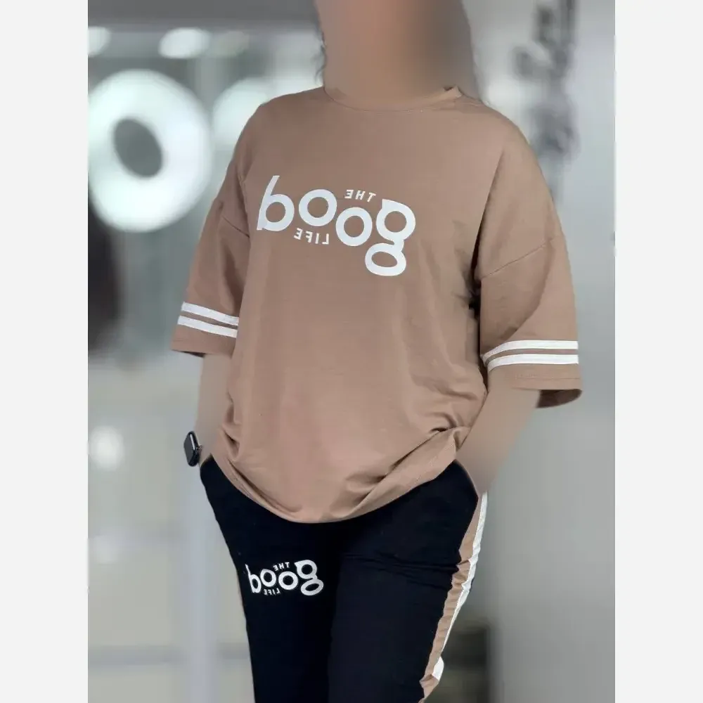 ست تیشرت و شلوار زنانه مدل Boog جنس پنبه گلکسی فری سایز 38 تا 46