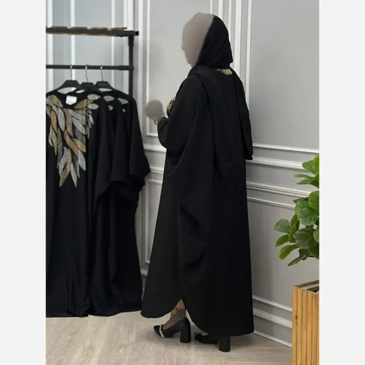 عبای زنانه مدل برگی جنس الیزه رنگ مشکی فری سایز 38 تا 52