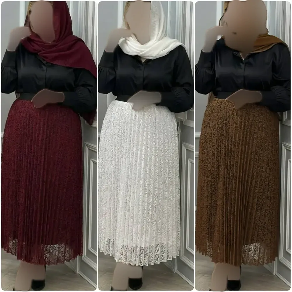 دامن پلیسه گیپور زنانه مشکی آستردار قد 95 سانت سایز 38 تا 46