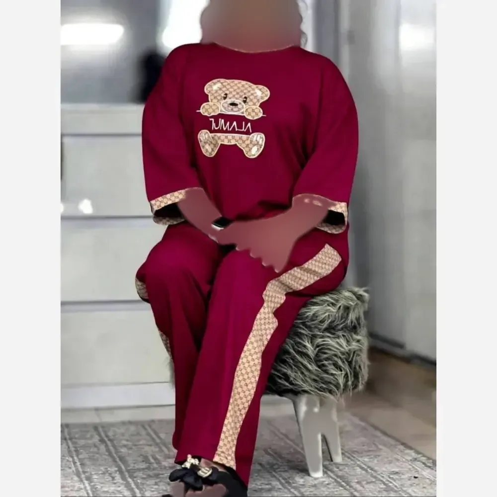 ست تیشرت و شلوار زنانه مدل نسرین جنس پنبه گلکسی فری سایز 38 تا 46