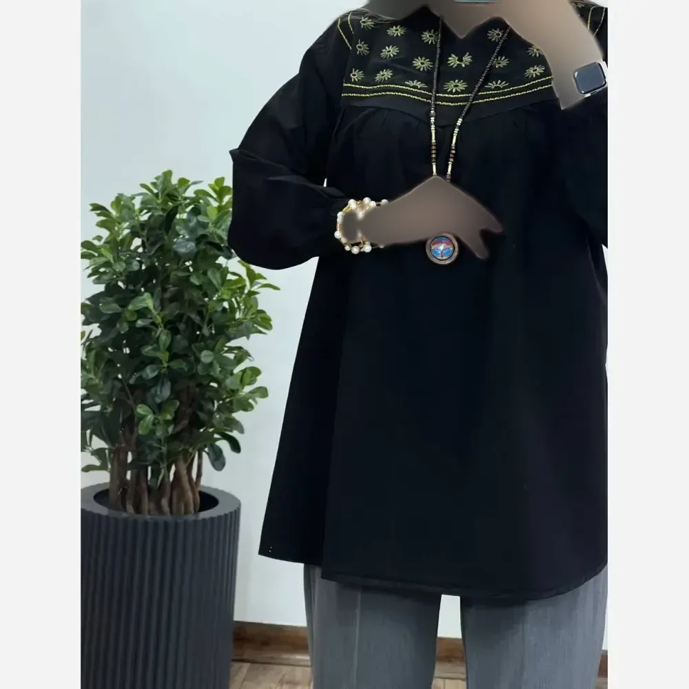 شومیز زنانه گلدوزی شده جنس الیاف طبیعی فری سایز 38 تا 48