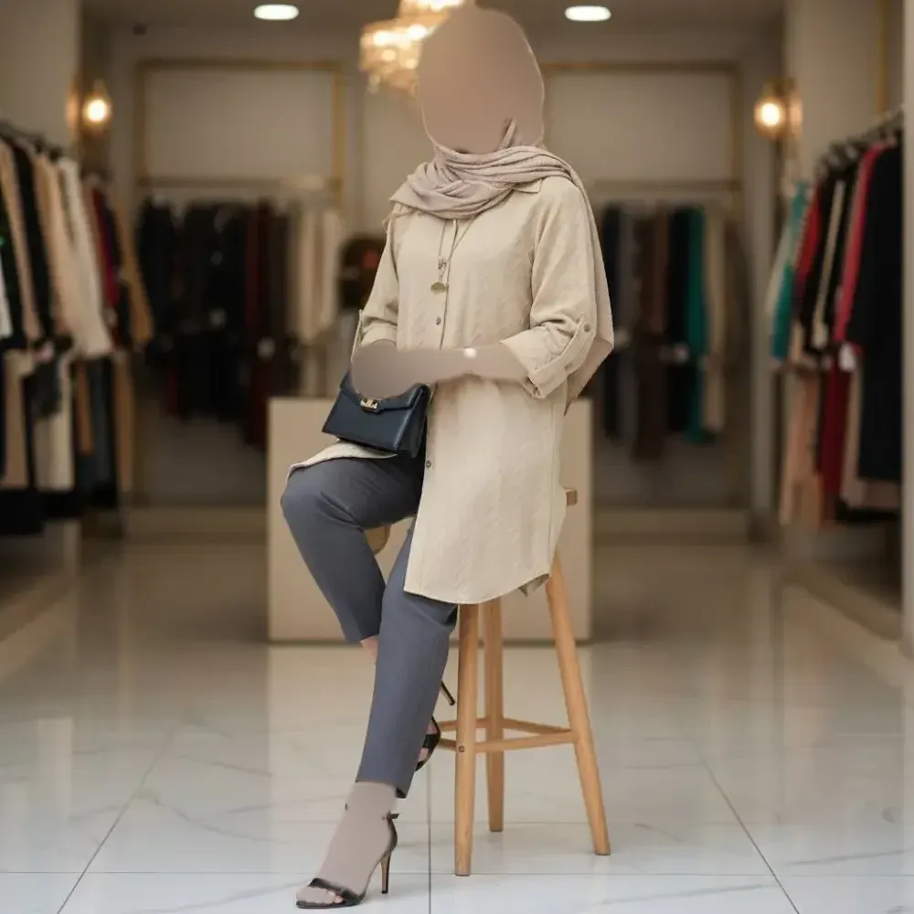 شومیز مانتویی زنانه طرح زیکزاکی جنس مراکشی آستین پاگن دار