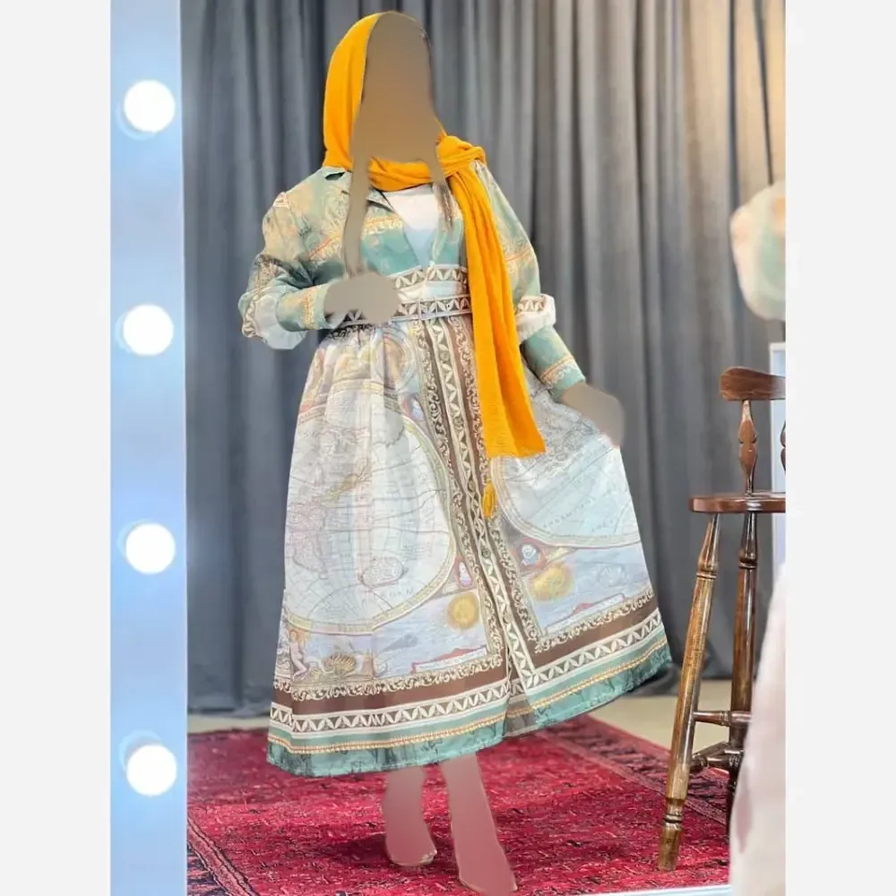 پیراهن زنانه مدل زیورمن جنس ابریشمی پفکی فری سایز 38 تا 46 با کمربند