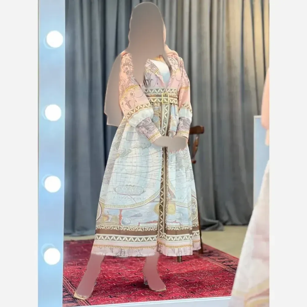 پیراهن زنانه مدل زیورمن جنس ابریشمی پفکی فری سایز 38 تا 46 با کمربند