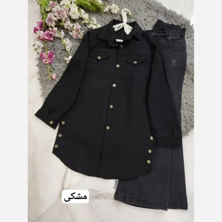 شومیز زنانه مدل پردیس جنس کتان کجرا بنگال رنگ نسکافه ای تیره فری سایز 36 تا 46