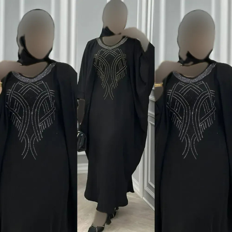 عبا بلند زنانه مدل نگین عنکبوتی جنس الیزه درجه یک رنگ مشکی فری سایز