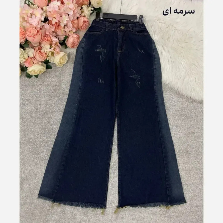 شلوار بگ جین زنانه مدل شافل پارچه گرم بالا قد 106