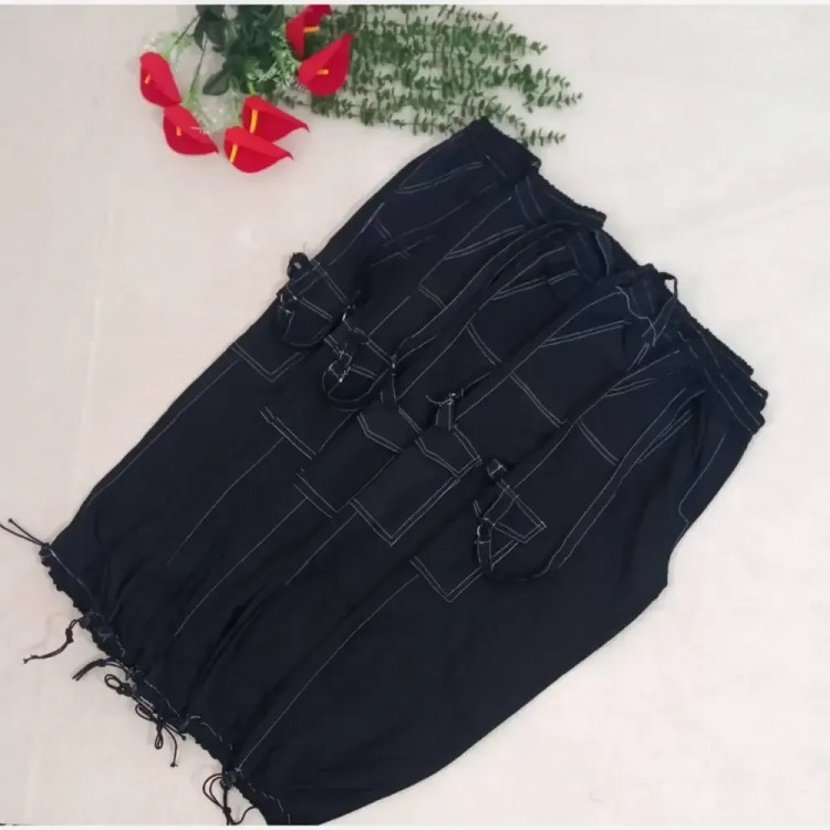شلوار کارگو دوکاره زنانه جنس کتان پنبه فری سایز رنگ مشکی
