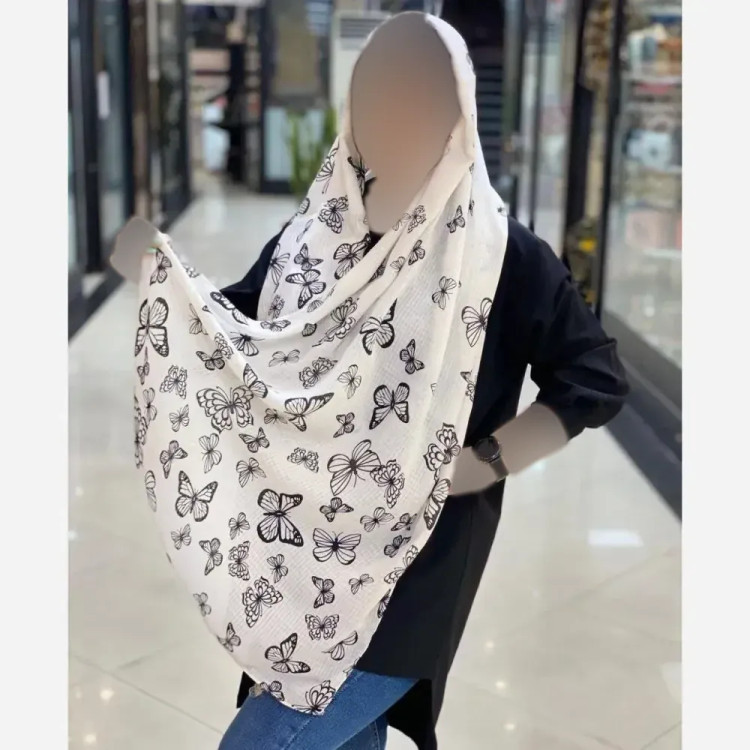 شال نخی طرح پروانهای ابعاد 65 در 190 سانتیمتر
