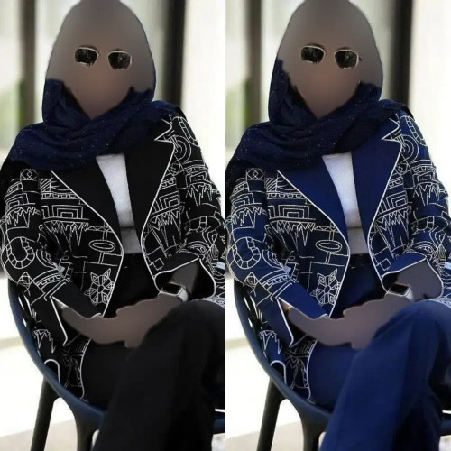 کت و شلوار زنانه مجلسی مدل لیلیوم جنس مازراتی رنگ سرمه ای