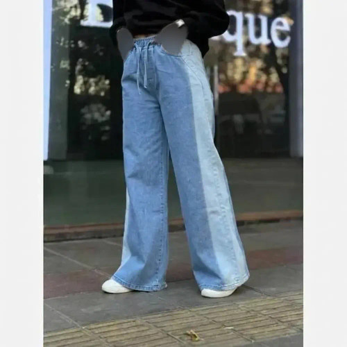 شلوار فول بگ جین سنگشور شده مردانه و زنانه در رنگبندی مشکی و آبی سایز XL تا 3XL