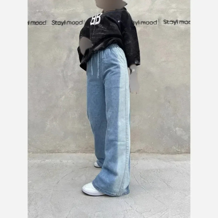 شلوار فول بگ جین سنگشور شده مردانه و زنانه در رنگبندی مشکی و آبی سایز XL تا 3XL