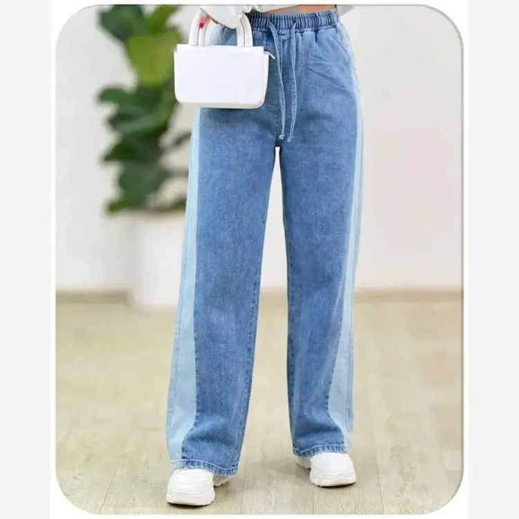 شلوار فول بگ جین سنگشور شده مردانه و زنانه در رنگبندی مشکی و آبی سایز XL تا 3XL
