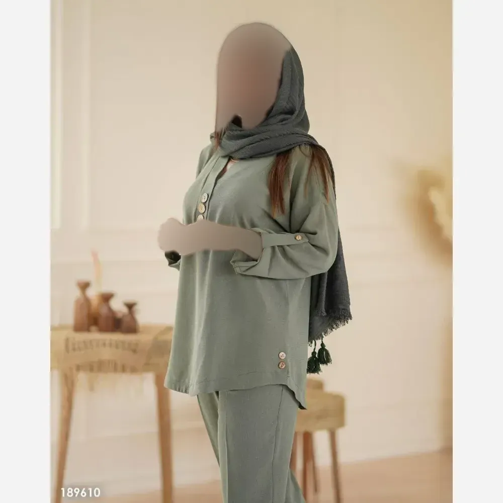 ست شومیز و شلوار زنانه مدل نادین جنس شانتون فری سایز 38 تا 46