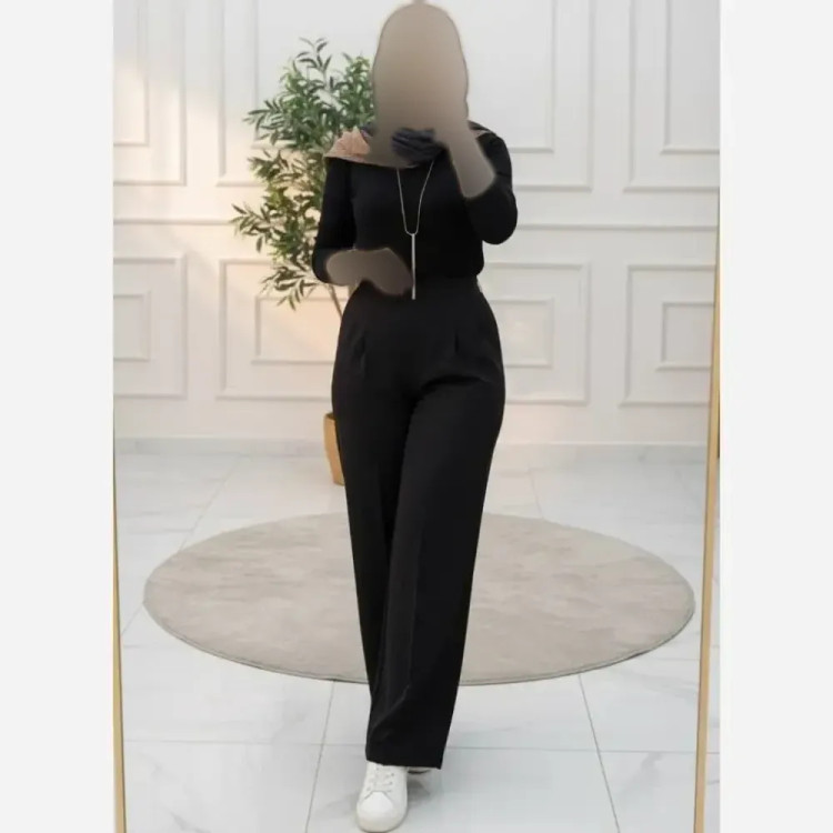 شلوار بگ زنانه پارچه مازراتی 330 گرم رنگ مشکی قد 105 سایز 38 تا 52