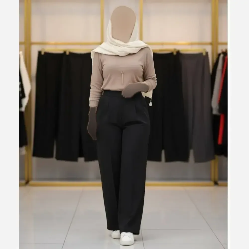 شلوار بگ زنانه پارچه مازراتی 330 گرم رنگ مشکی قد 105 سایز 38 تا 52