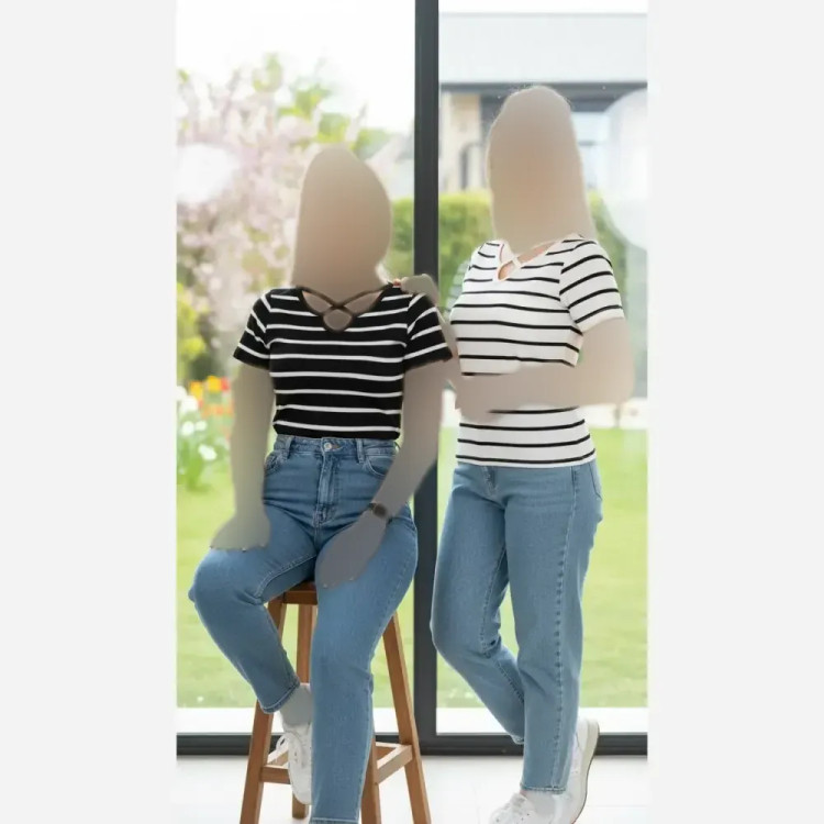 تیشرت زنانه راه راه یقه ضربدری جنس فانریپ کبریتی فری سایز