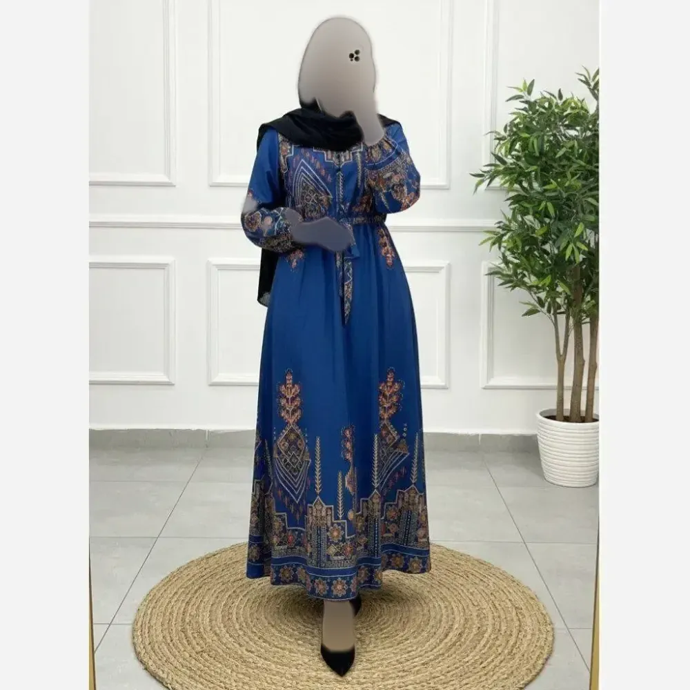 پیراهن ماکسی زنانه مدل کتیبه جنس بوگاتی فری سایز یقه کراواتی