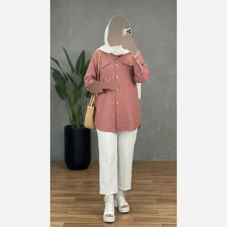 شومیز زنانه مدل تک بغل دکمه جنس شانتون فری سایز تا 46