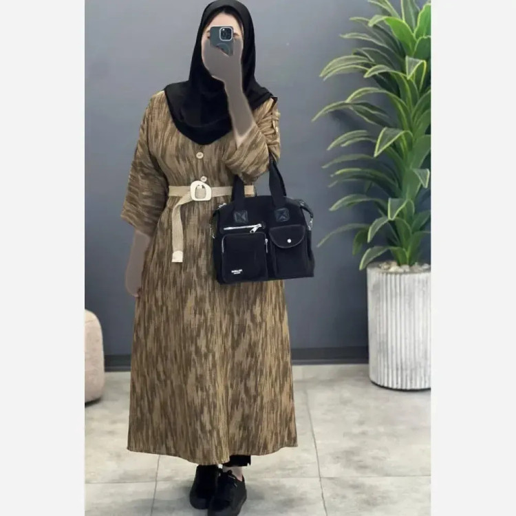 کفتان زنانه شانتون مدل گازوئیلی فری سایز با کمربند کنفی