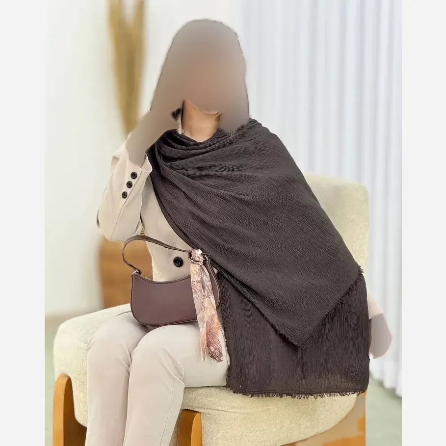 شال پلیسه لمه دار دور ریش زنانه ابعاد 75 در 175 سانتی متر