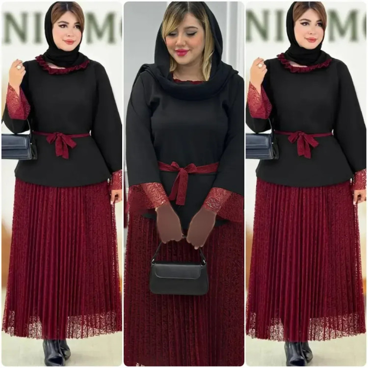 ست شومیز مازراتی و دامن دانتل زنانه فری سایز 38 تا 46