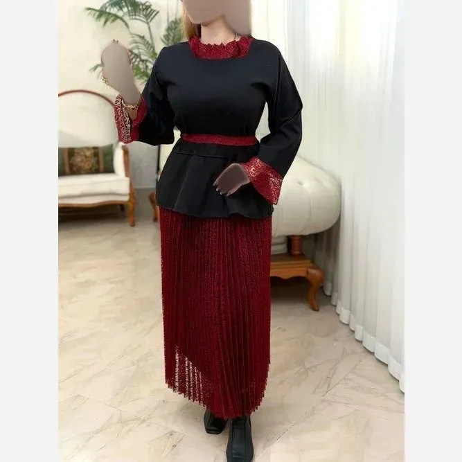 ست شومیز مازراتی و دامن دانتل زنانه فری سایز 38 تا 46