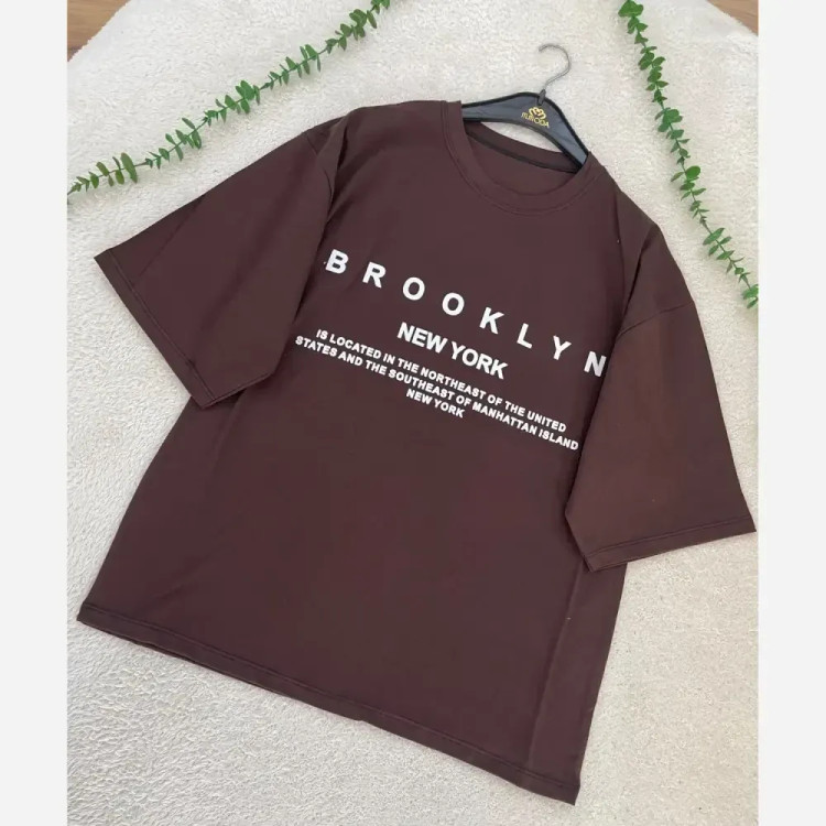 تیشرت باکسی زنانه طرح BROOKLYN جنس سوپر پنبه فری سایز