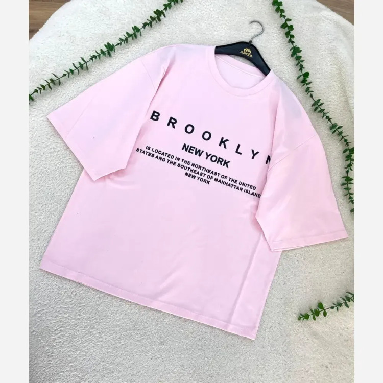 تیشرت باکسی زنانه طرح BROOKLYN جنس سوپر پنبه فری سایز