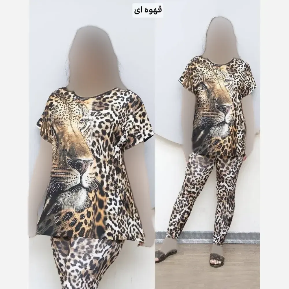 ست تونیک و شلوار زنانه سابلی جنس ویسکوز الیزه فول کش نگیندار سایز بزرگ فری سایز 36 تا 52