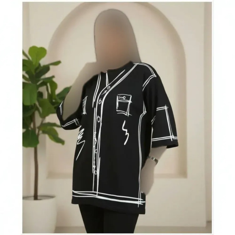 تیشرت لش طرح پیراهنی مردانه و زنانه جنس نخ پنبه رنگ مشکی فری سایز تا 52