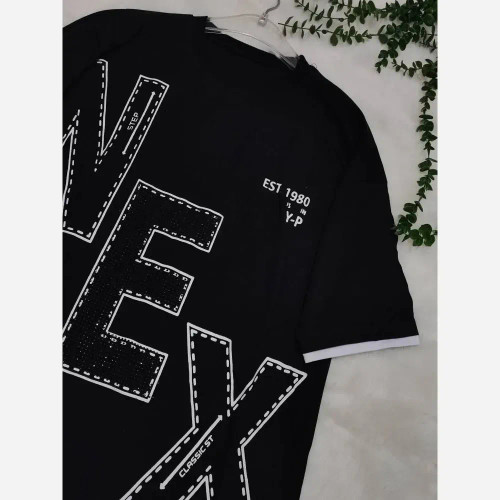 تیشرت لش NEX مشکی با جنس نخ پنبه باکیفیت و سایز فری تا 48