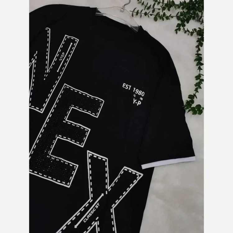 تیشرت لش NEX مشکی با جنس نخ پنبه باکیفیت و سایز فری تا 48