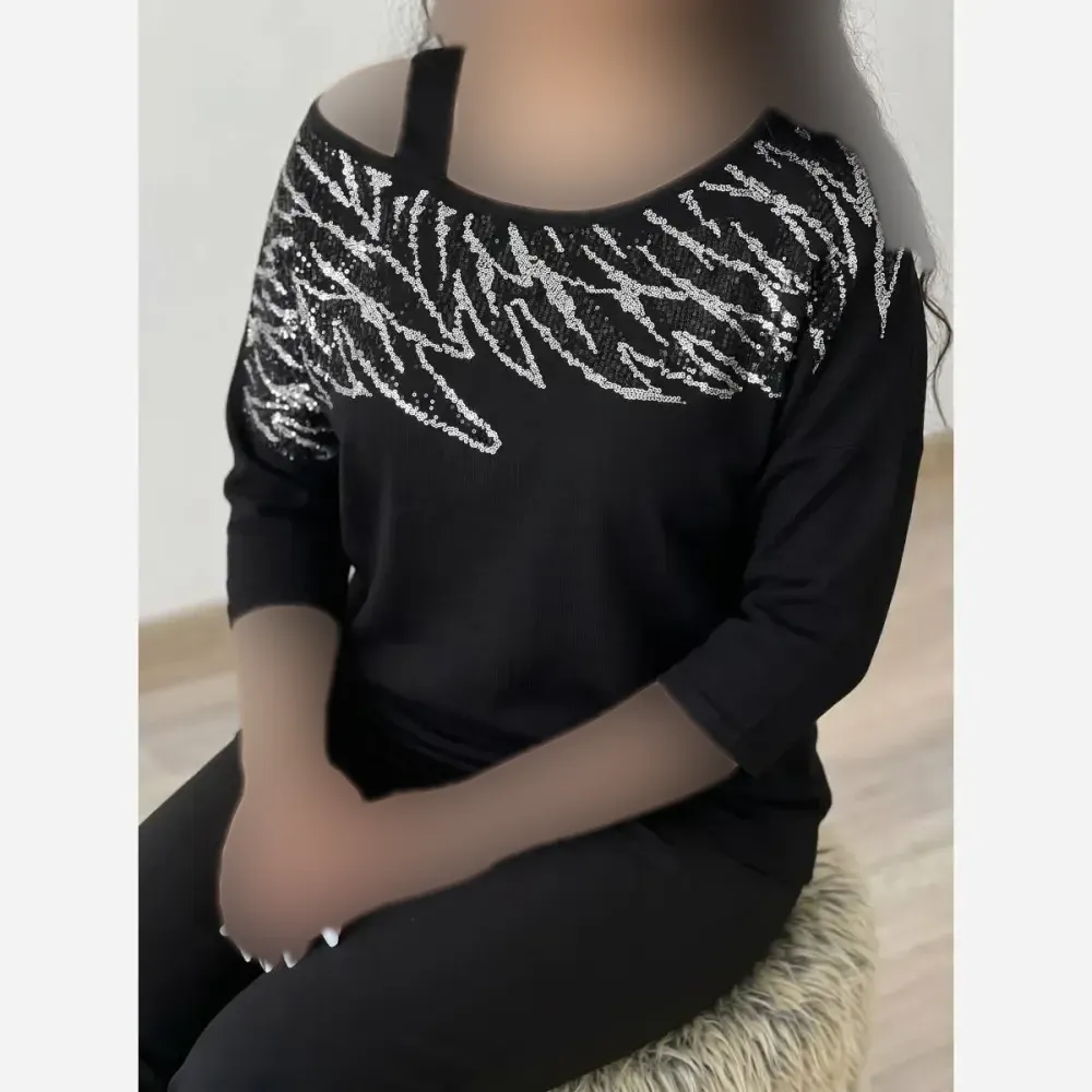 شومیز مجلسی زنانه مشکی نگیندار جنس پنبه لاکرا فری سایز 38 تا 46