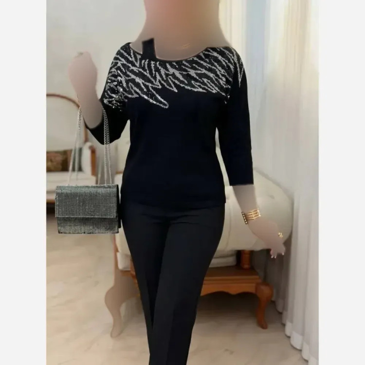 شومیز مجلسی زنانه مشکی نگیندار جنس پنبه لاکرا فری سایز 38 تا 46