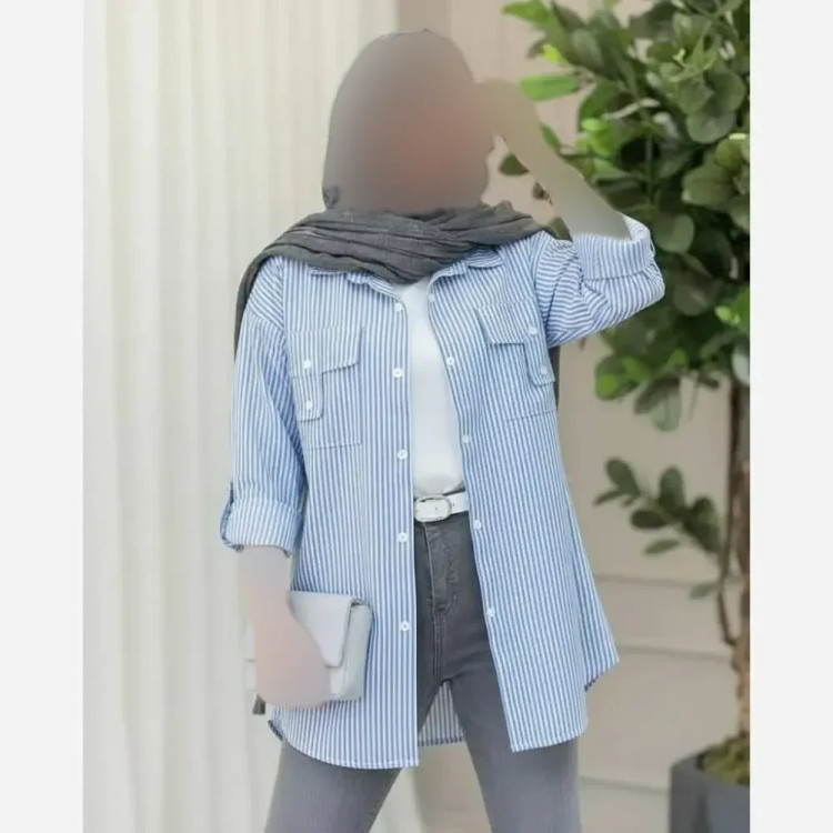 شومیز نخی راه راه مدل جیب صلیبی فری سایز 36 تا 46