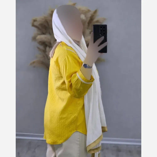 تونیک زنانه مدل لیار جنس جاذبه فری سایز رنگ طوسی و زرد