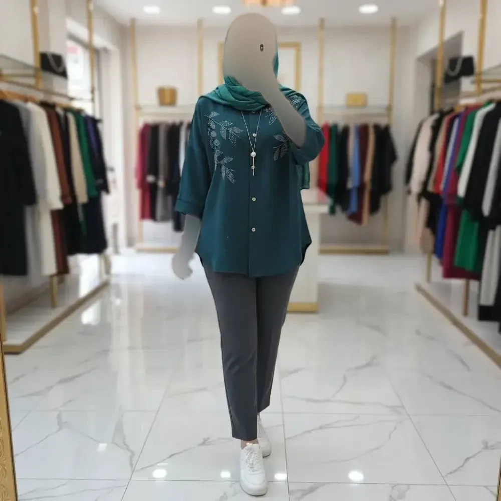 شومیز مانتویی نگینی زنانه جنس شانتون در رنگبندی متنوع