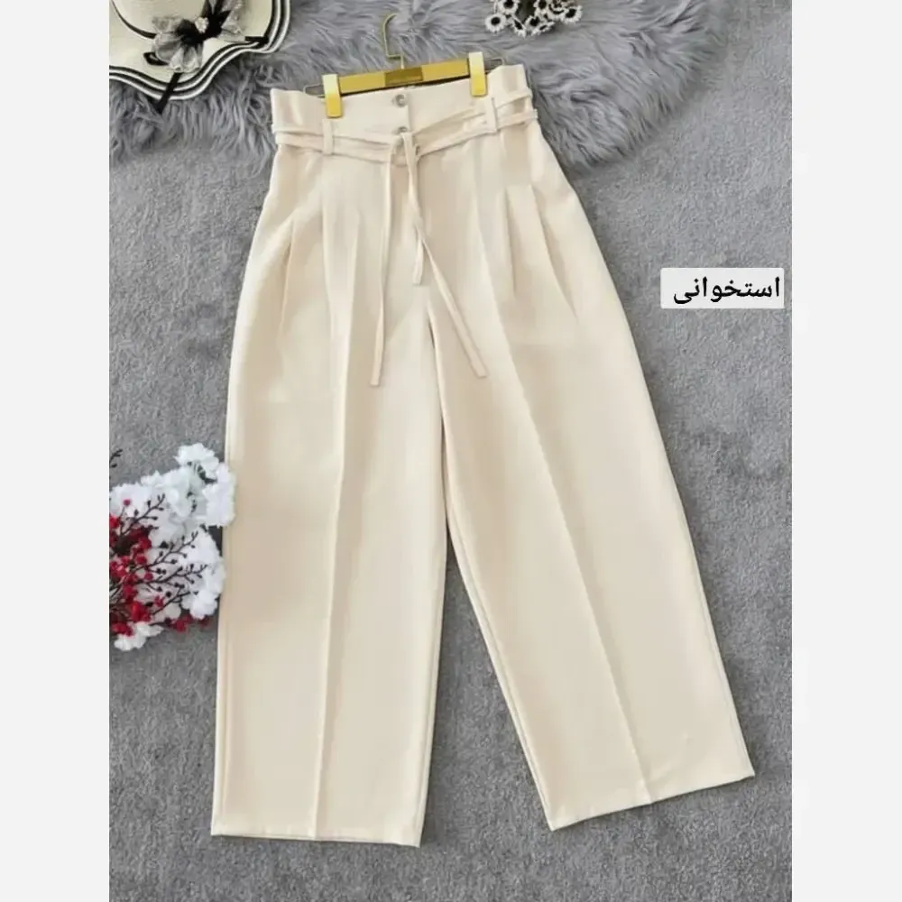 شلوار بگ زنانه پارچه مازراتی کمربنددار با قد 103 سایز 38 تا 52