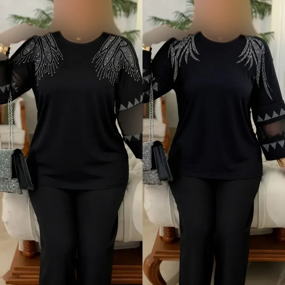بلوز زنانه ویسکوز نگین دار مجلسی سایز بزرگ فری سایز 38 تا 48