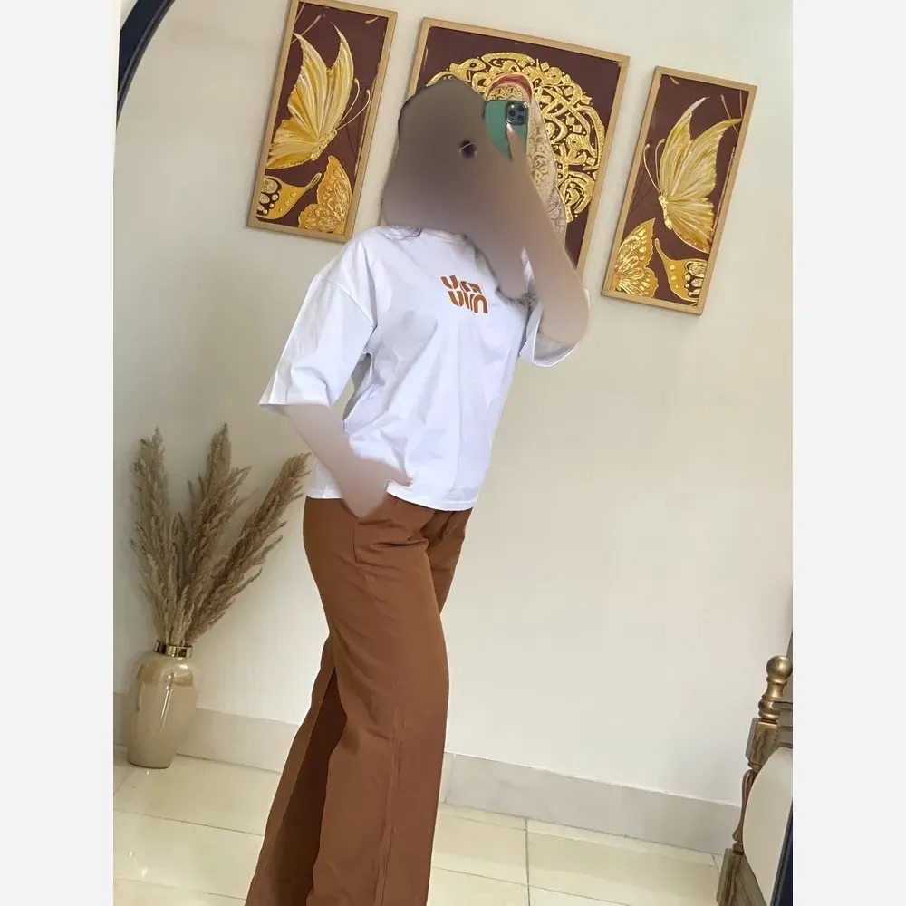 ست تیشرت و شلوار بگ زنانه مدل میو میو جنس پنبه و لنین فری سایز