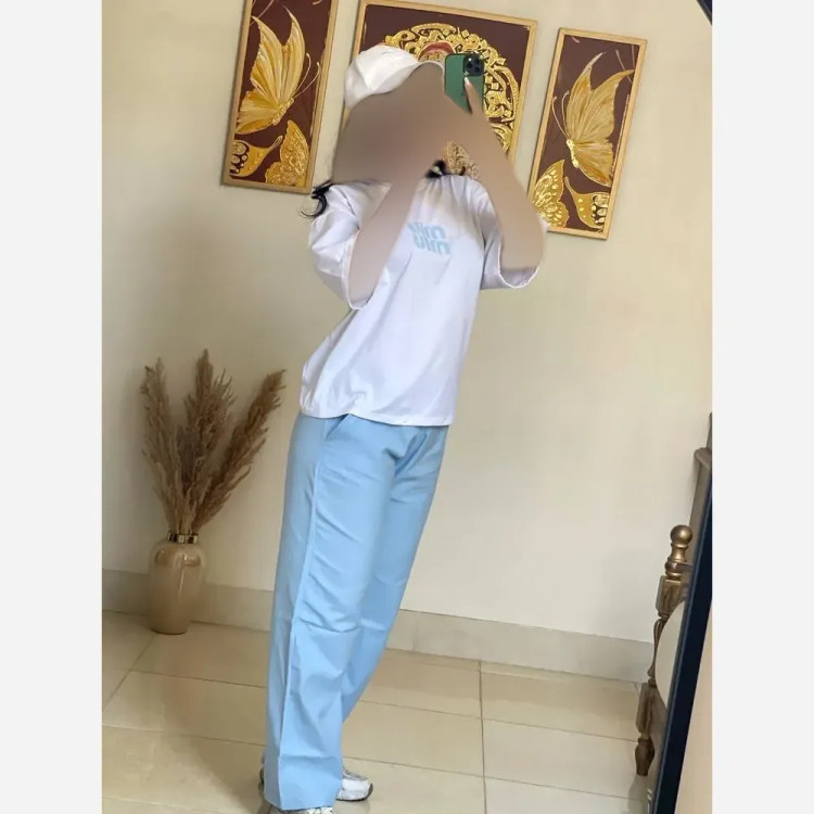 ست تیشرت و شلوار بگ زنانه مدل میو میو جنس پنبه و لنین فری سایز