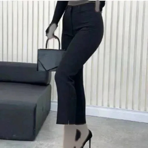 شلوار راسته چاک دار زنانه جنس مازراتی رنگ مشکی قد 90