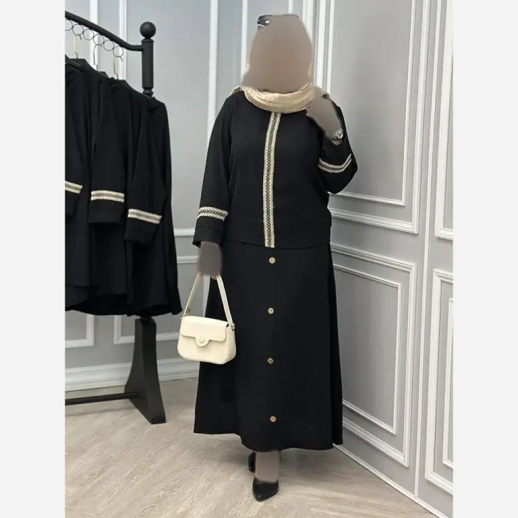 ست بلوز و دامن زنانه مدل برلیان جنس ابروبادی رنگ مشکی سایز فری 38 تا 46